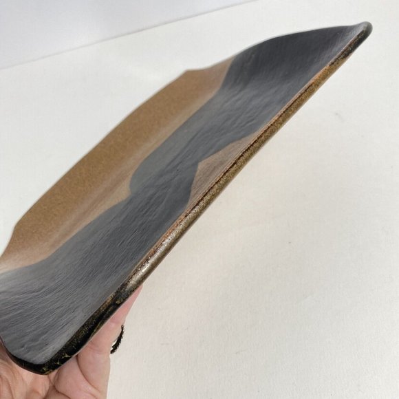 Dan Eash Art Pottery PA Studio Handmade Brown Glaze Stoneware Slab Tray 10x7.5in - Picture 14 of 16